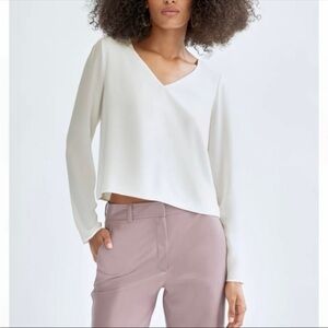 Aritzia Babaton Murphy V-Neck Long Sleeve Blouse White S